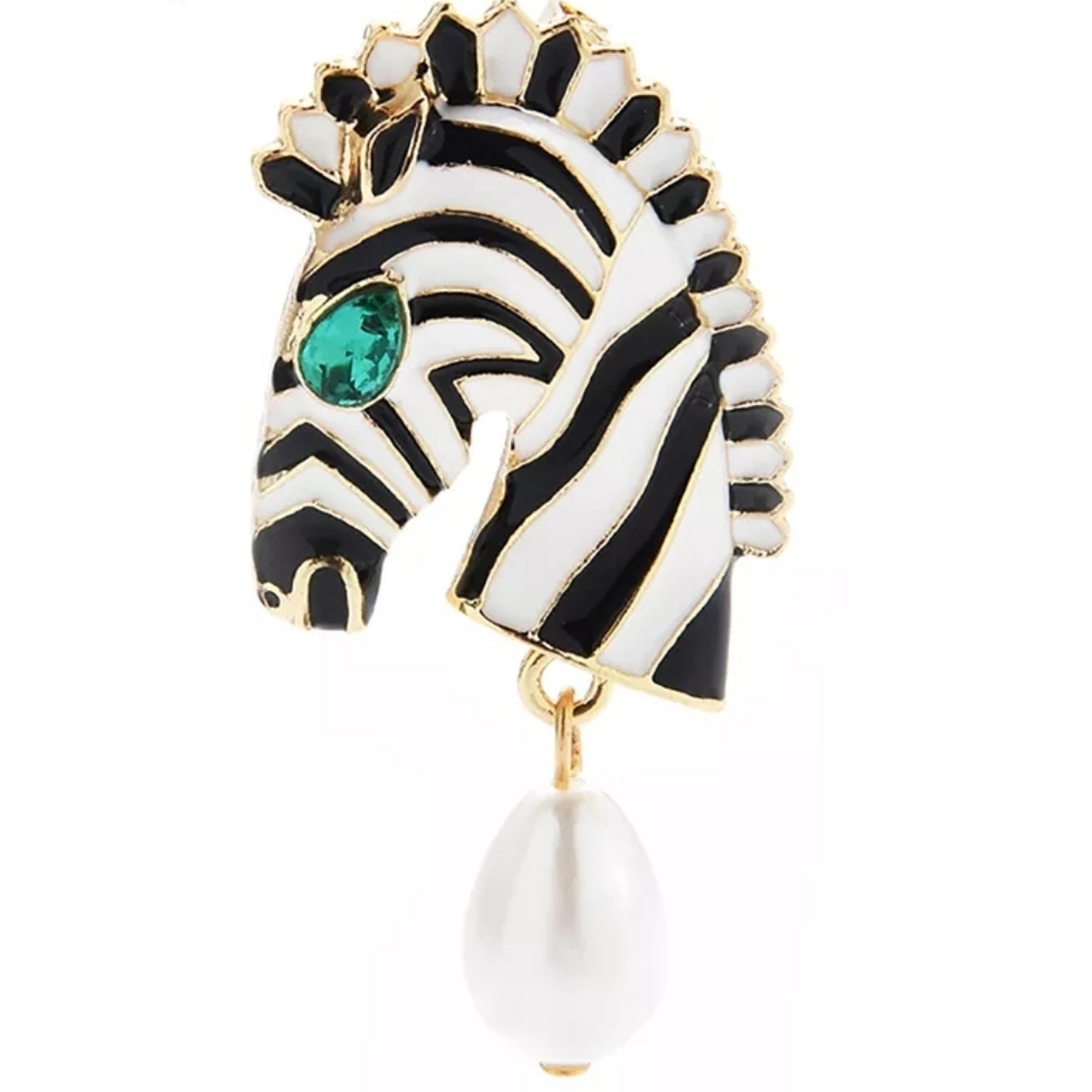 Fashion Statement Zebra Head Pearl Drop Brooch